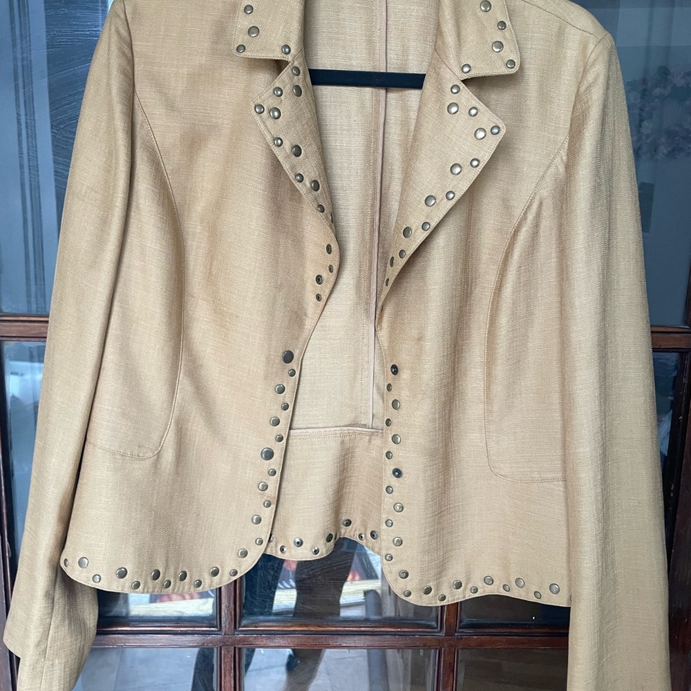 Stylish Tan Blazer with Eyelet Hem
